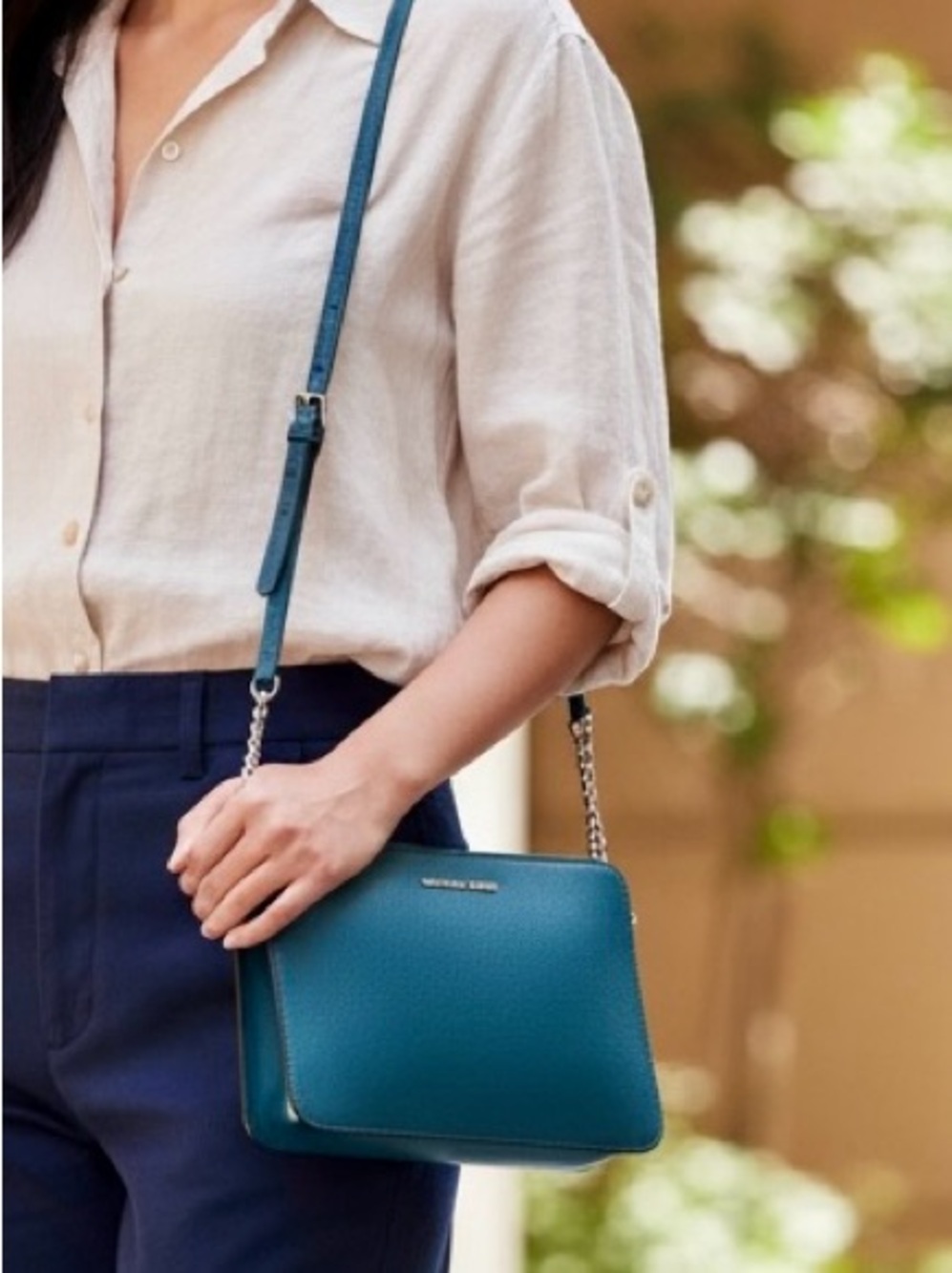 Michael Kors Large East West Crossbody Bag – Luxe Teal Saffiano Leather